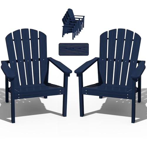 Stackable Adirondack Chair Set of 2, HDPE Outdoor Patio Chair - Durable and Space Saving, Suitable for Porches, Lawns or Garden, Navy Navy classic（2