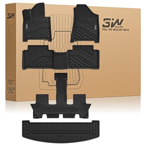 3W Floor Mats & Cargo Liner Fit for 2024 2025 Hyundai Santa Fe (Not for Hybrid) Only 6 Seats, TPE All Weather Floor Liner Heavy Duty Car Accessories,