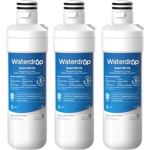 Waterdrop LT1000PC ADQ747935 MDJ64844601 Refrigerator Water Filter, Reduce chlorine, bad taste and odor, Replacement for LG® LT1000P®, ADQ74793501,