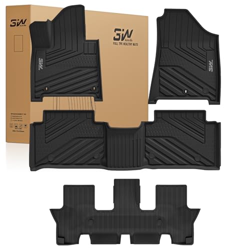 3W Floor Mats Fit for 2024 2025 Hyundai Santa Fe (Not for Hybrid) Only 7 Seats, TPE All Weather Floor Liner Heavy Duty Car Accessories, Anti-Slip 1st