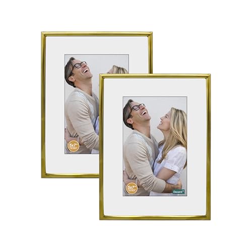 DECANIT 8x10 Picture Frame Metal,Thin Profile Photo Frame 8 by 10 Inch, Display for Wall Mounting or Tabletop Pack of 2,Gold 8*10 2PACK Gold