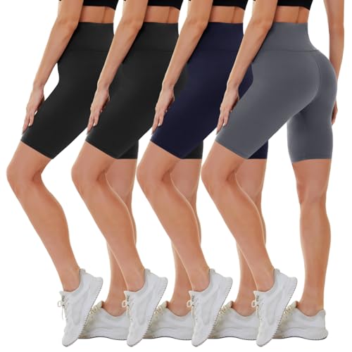 CAMPSNAIL 4 Pack Biker Shorts for Women High Waist - 5"-8" Tummy Control Soft Athletic Yoga Workout Running Gym Shorts 8 inch Large-X-Large 4#black*2-