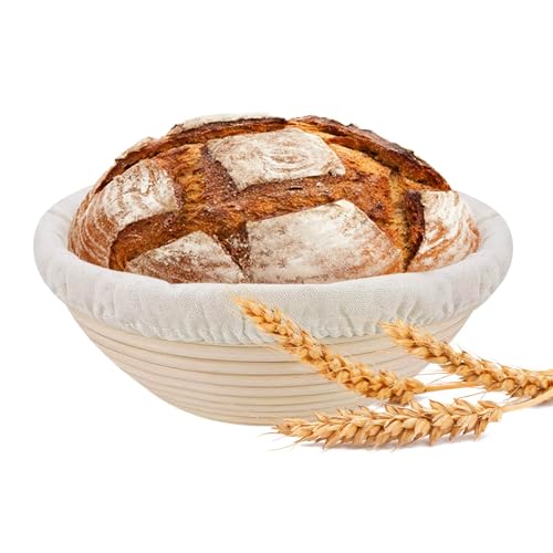 Banneton Bread Proofing Basket, 9 inch Round Rattan Sourdough Bowls for Bread Making, Dough Loaf Baking Supplies Gifts for Starter, Natural Rattan 9"