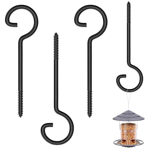 Screw Hooks - 6in Ceiling Hooks (4 Pcs), Ideal for Christmas Lights, Curtains, Kitchen, Plants (Indoor-Outdoor) 6in 4Pcs Black