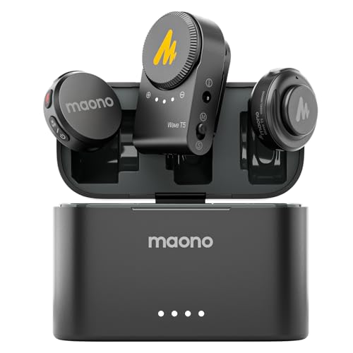 MAONO Wireless Lavalier Microphone for Camera-PC-Laptop-Phones, Mini Lapel Mic with 48khz 24bit, 1000ft Range, Noise Cancellation, Gain Knob, Mono-Ste