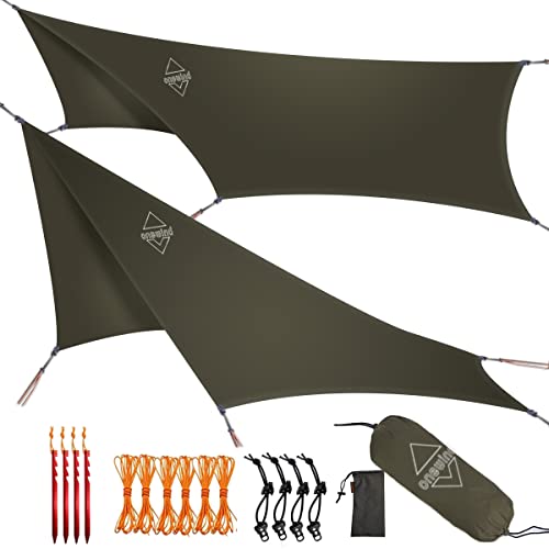 Onewind 12×10 ft Hexagon Hammock Rain Fly, Waterproof Lightweight and Durable Silnlyon Camping Hammock Tarp for Backpacking and Hiking, Complete Acce
