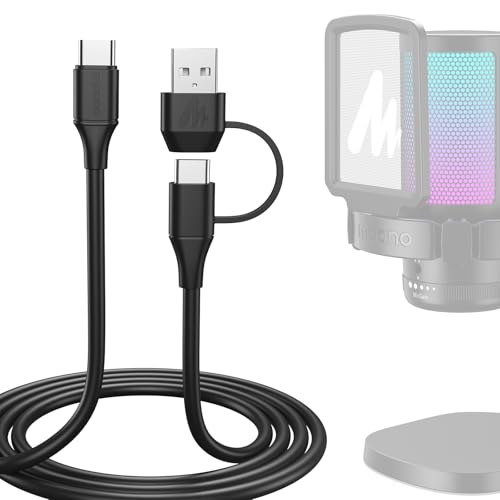MAONO USB Microphone Cable, 5FT, USB C & A to Type C, 2 in 1 Fast Audio Transfer, Compatible With DGM20S, DM30, PD200XS, PD100X, Black