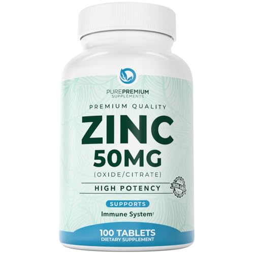 PurePremium Natural Zinc 50mg Supplements for Men-Women - GMP-Certified High Potency Vitamin Zinc Citrate-Oxide for Adults, Immune Antioxidant, Energy