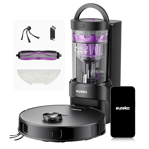 Eureka E20 Evo Plus Robot Vacuum and Mop Combo, 10,000Pa Suction Robot Vacuum Cleaner Bagless Self-Emptying Station, 45-Day Capacity Anti-Hair-Tanglin