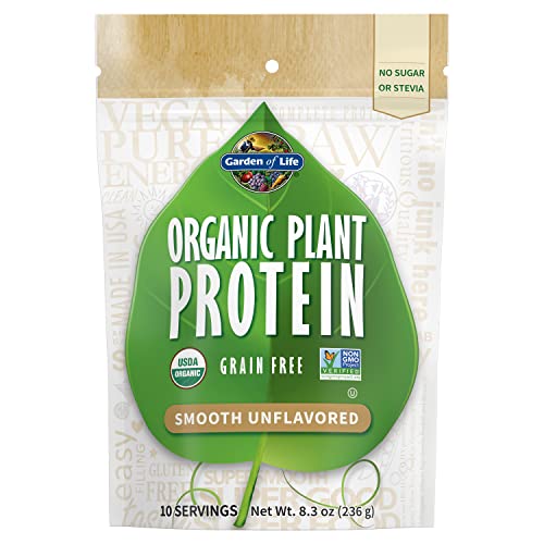 Garden of Life Organic Plant Protein Smooth Unflavored Powder, 10 Servings - Vegan, Grain Free & Gluten Free Plant Based Protein Shake, 1B CFU Probiot