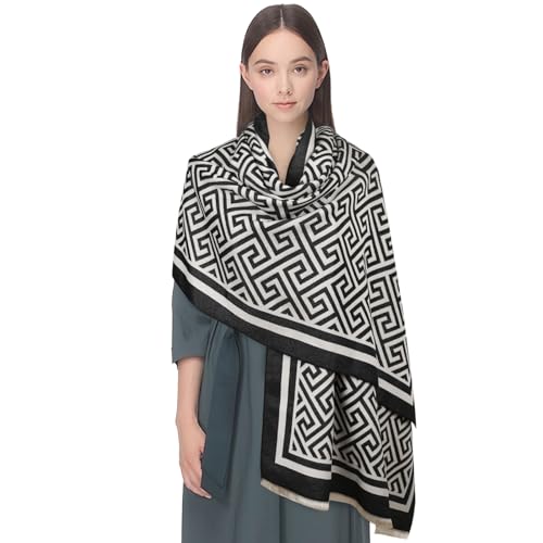 EXTREE Women's Scarf Pashmina Shawls and Wraps for Evening Dress Bridesmaid Wedding Bridal Winter Warm Long Large Scarves Black Back Word Grid