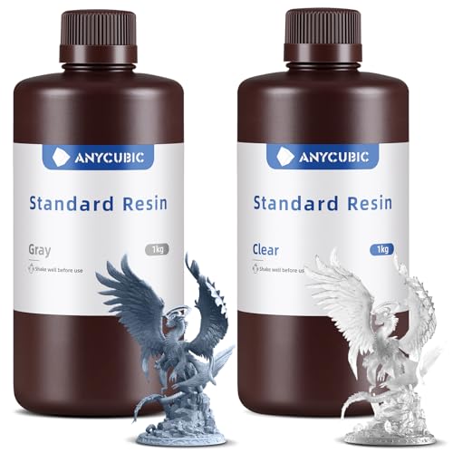 ANYCUBIC Standard 3D Printer Resin, LCD UV 405nm Rapid Photopolymer 3D Resin for 6K-8K-12K-14K LCD 3D Printers (2000g, Grey+Clear) Grey+Clear 2000g