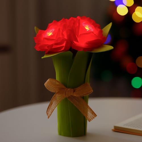 Red Rose Lamp, Gifts for Mom Women Wife Friends Her Christmas Anniversary Birthday Gifts, Perfect Ideal for Bedroom Ambiance Charming Gifts (Rose-RED)
