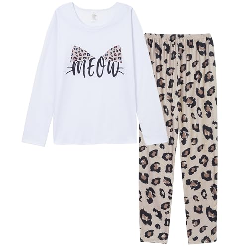 YIJIU Women's Sleepwear Long Sleeve Top and Pants Pajama Set Panda Print Nighty Small Leopard