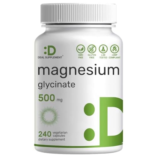 Magnesium Glycinate 500mg, 240 Veggie Capsules | 100% Chelated for Easy Absorption | Essential Mineral Supplement for Muscle, Sleep, & Heart Health*