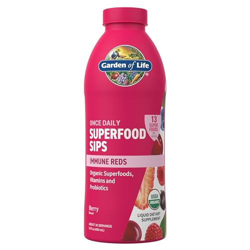 Garden of Life Superfoods Sips, 30 Servings, Vitamins, Probiotics, 13 Organic Superfoods, Functional Mushrooms, Immune Reds, Once Daily, Organic, Vega