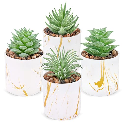 Der Rose Set of 4 Succulents Plants Artificial Mini Fake Succulents Plants for Office Desk Accessories for Women Home Decor(Green) 4-green