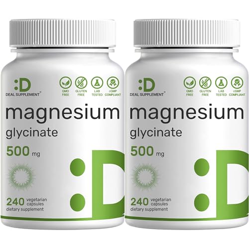 2 Pack Magnesium Glycinate 500mg, 480 Veggie Capsules | 100% Chelated for Easy Absorption | Essential Mineral Supplement for Muscle, Sleep, & Heart He