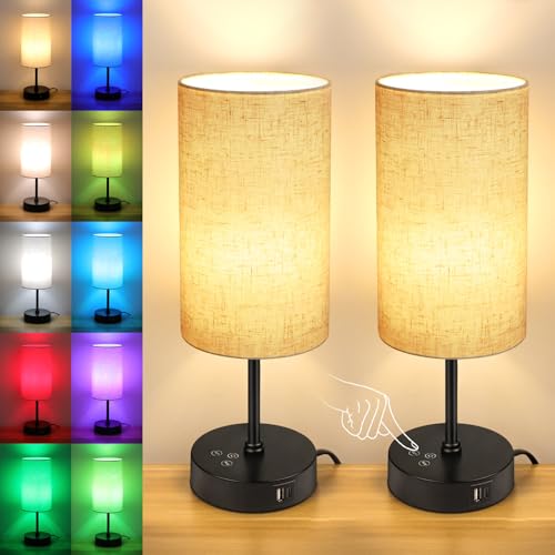 Unicozin Table Lamp Set of 2, 3 CCT 3000K-4500K-6500K & RGB Color Changing, Stepless Dimmable Small Bedside Lamp for Reading, Ambience Nightstand Ligh
