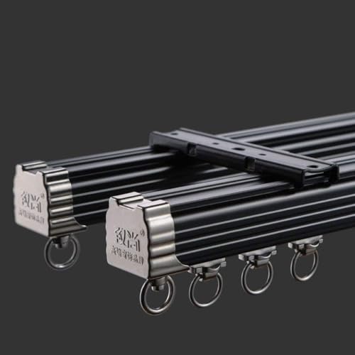 ZSHINE Curtain Double Tracks Ceiling or Wall Mounting Heavy-Duty Curtain Rails for Living Room Bedroom Room Divider Black