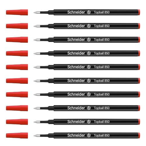 Schneider Rollerball Refill Red Fine - Smooth Writing Pack of 10 Rollerball Refills Designed for BEILUNER Pens - Safety Non Dry Roller Pen Refill F -