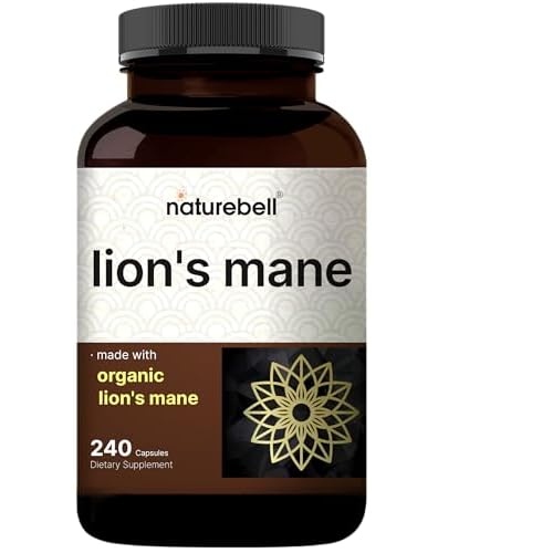 NatureBell Lions Mane Mushroom Supplement Capsules 9,000mg, 240 Capsules | 120 Days Supply – Made with Organic Lion’s Mane Powder Extract – Cogn