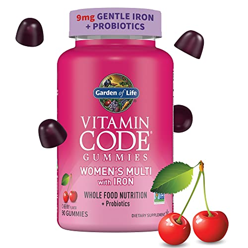 Garden of Life Vitamin Code Women’s Multivitamin Gummy with Iron: Folate, Biotin, D3 & B12 for Hair, Skin & Nails + Probiotics for Immune Health & D