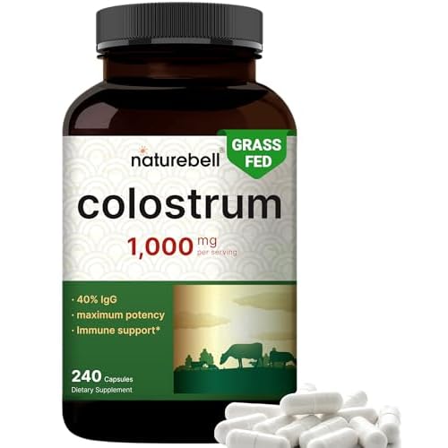NatureBell Bovine Colostrum Supplement 1,000mg Per Serving, 240 Capsules | 40% IgG Colostrum Powder for Gut Health, Bloating, Skin, Hair & Immune Supp