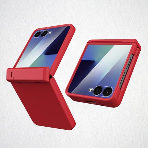 for Samsung Galaxy Z Flip 7 Case with Military-Grade Hinge Protection & Built-in Front Screen Protector & Kickstand.(Red) Red Samsung Galaxy Z Flip 7