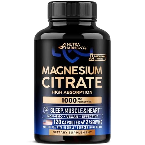 Magnesium Citrate Capsules 1000mg | High Absorption Supplement - Sleep, Muscle & Heart Support - Vegan | Non-GMO - Made in USA - As Powder | Pills | T