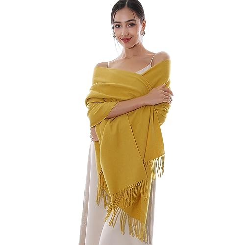 RIIQIICHY Winter Scarfs for Women Pashmina Shawls Wraps for Evening Dresses Large Warm Soft Scarves Yellow