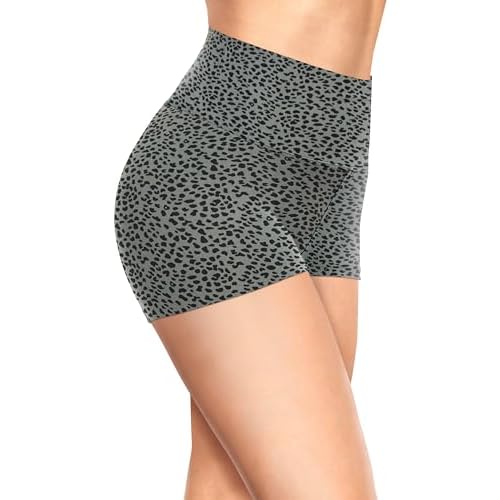 TNNZEET Biker Shorts Women - 8"-5"-3" High Waisted Tummy Control Workout Gym Spandex Booty Yoga Volleyball Shorts 3 IN Large-X-Large Emerald Leopard P