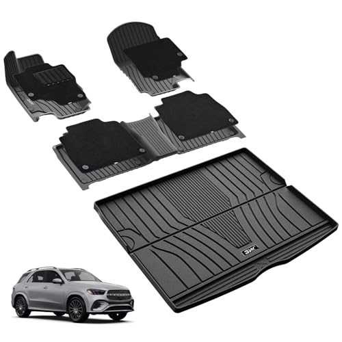 3W Floor Mats(with Carpets) & Cargo Liner Fit for Mercedes Benz GLE 2020-2026 5 Seats SUV, TPE All Weather Custom Fit Floor Liners Carpet and Trunk Ma