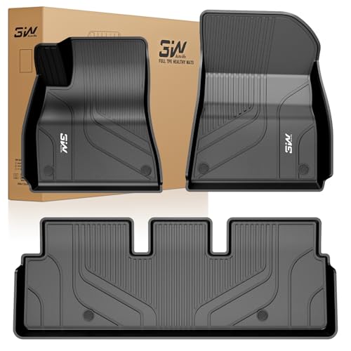 3W Floor Mats Fit for 2021-2023 Tesla Model 3, TPE All Weather Custom Fit Floor Liner 1st and 2nd Row Full Set Car Liners, Black 3) Model 3 21-23|Floo