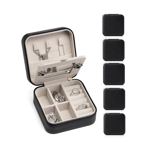 Vlando Travel Jewelry Box, Small Jewelry Travel Organizer Case for Girls Women - Black Mirror*6 pack Black S 6
