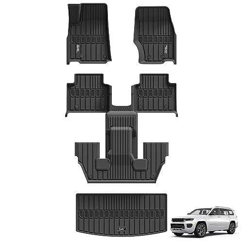 3W Floor Mats & Cargo Liner Fit for Jeep Grand Cherokee L 2021-2025 All Weather TPE Custom Fit Floor Liner for 1-3 Rows and Trunk (ONLY for 6-Passenge