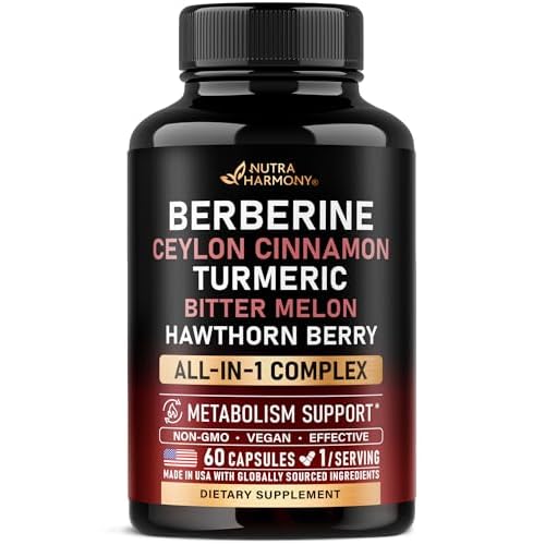 Berberine with Ceylon Cinnamon | Gymnema Extract | Apple Cider Vinegar | Hawthorn Berry | Citrus Bergamot | Bitter Melon - 15-in-1 Supplement for Hear
