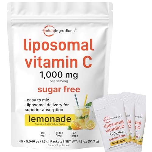 Liposomal Vitamin C 1,000mg | 40 Packets with Sugar Free Lemonade Flavor | Highly Bioavailable Fat Soluble Form | Liposomal Delivery for Superior Abso