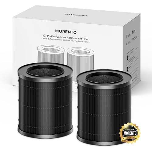 MORENTO 2 Pack MR2566 Genuine Air Purifier Replacement Filter for MR2566 Air Purifier, Original Version Black