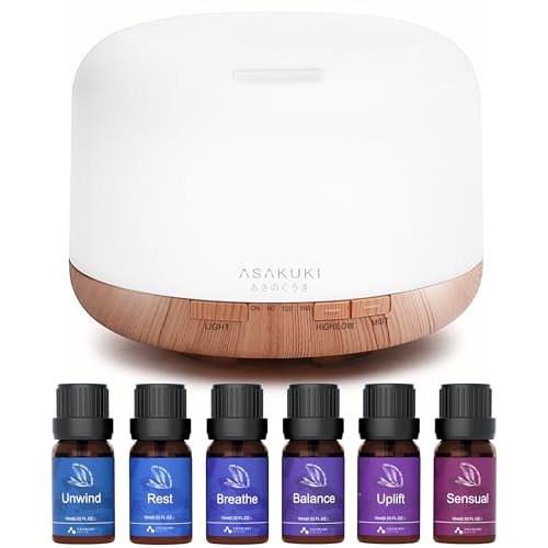ASAKUKI Diffuser Oil Blends Set for Diffusers, Humidifiers, Candle Making, Aromatherapy-Breathe, Uplift, Sensual, Rest, Unwind, Balance, 6 * 10ml