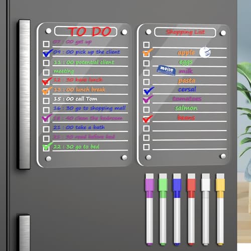 2 Pcs Acrylic Magnetic Dry Erase Board for Fridge, 12"X8" Clear Magnetic to Do List White Board, Acrylic Dry Erase to Do List for Refrigerator, Magnet