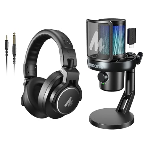 MAONO Wireless AI Microphone DM40 Pro + Professional Studio Monitor Headphone MH700