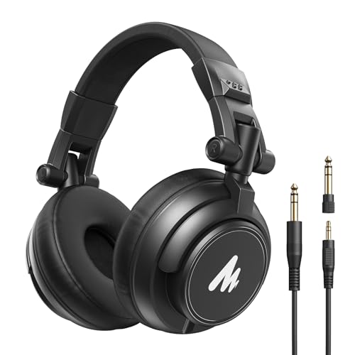 MAONO MH601 Professional Studio Monitor Headphones, Wired Closed Back Over Ear DJ Headset with 50mm Drivers and 1-4 inch to 3.5mm Jack for Guitar Amp
