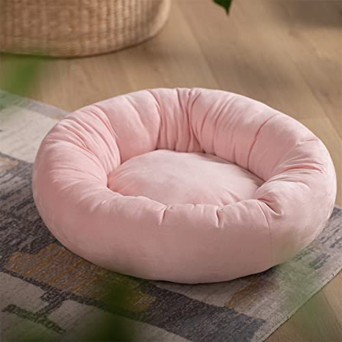 KASENTEX Round Dog Bed - Medium-Large Dogs, Donut Cat Bed - Anti Slip, Machine Washable (Pink, 27x27 Inches) Large Pink