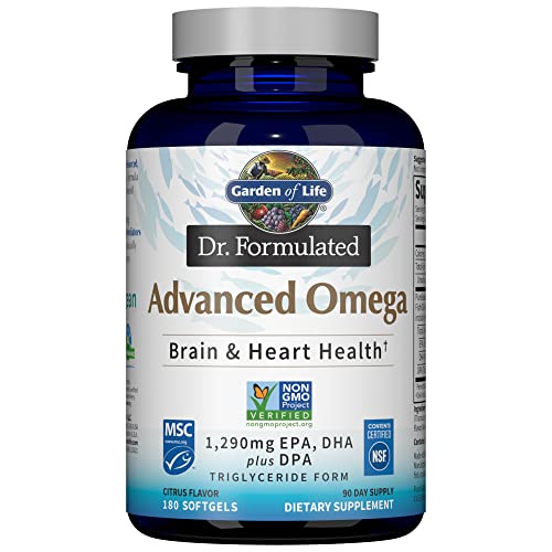 Garden of Life Dr. Formulated Advanced Omega Fish Oil - Lemon, 1,290mg EPA, DHA + DPA in Triglyceride Form, Single Source Omega 3 Supplement for Ultim