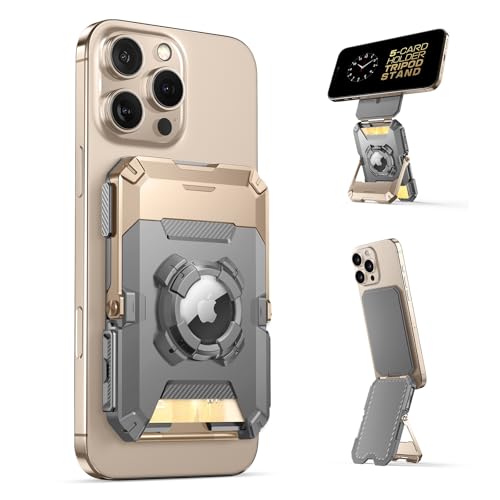 SUPCASE for MagSafe Wallet with AirTag Holder, Magnetic Airtag Wallet for Men, [Hold 5 Cards] [Adjustable Stand] [RFID Blocking] Card Holder Tripod fo