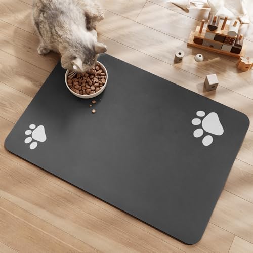 PADOOR Dog Cat Food Mat - Absorbent, No Stains, Quick Dry - Innovative Pet Dog Cat Accessories - Water Dispenser Mat for Messy Drinkers - Brown with B