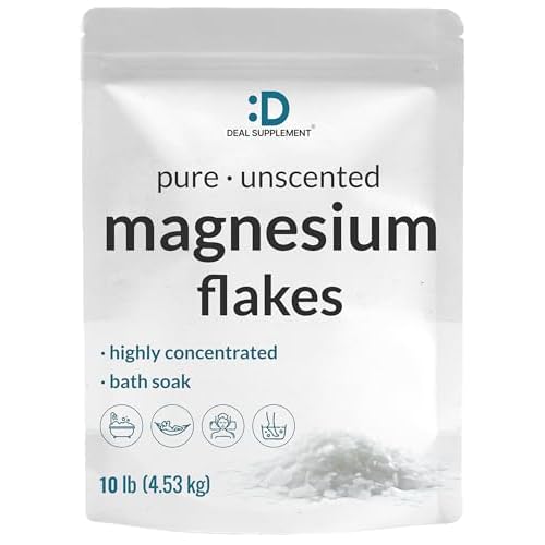 Pure Magnesium Flakes Bath Soaks, 10lbs - Natural Epsom Salt Substitute | High-Absorption Magnesium Chloride Flakes | Hydrates Skin & Promotes Relaxat