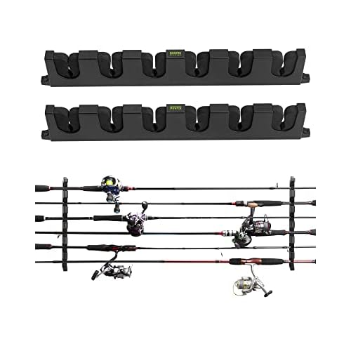 Booms Fishing WV5 Horizontal Fishing Rod Holders for Garage, Wall Mounted Fishing Rod Rack, Kayak Fishing Pole Holder and Rack, Store Up to 6 Rod and