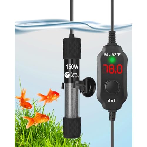 AquaMiracle Adjustable 150W Aquarium Heater Submersible Fish Tank Heater Super Short Aquarium Heater with LED Digital Display Thermostat, for Tanks 15